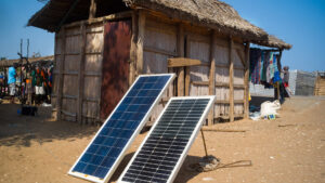 Solar panels in use at house in village